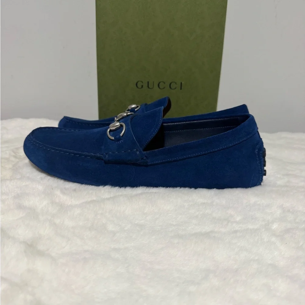 Gucci Men’s Royal Blue Suede Horsebit Loafers